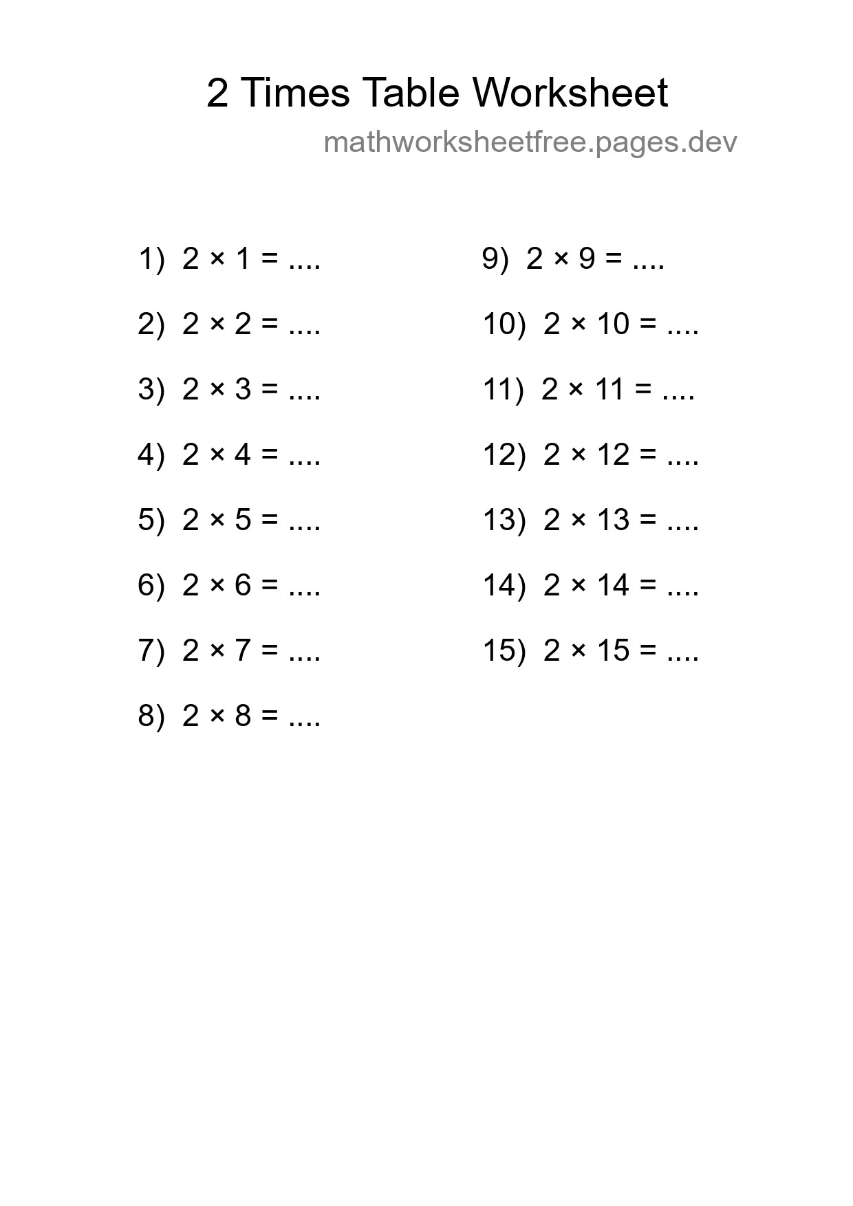 2 Times Table Worksheet For Grade 2 With Answers - Part 19