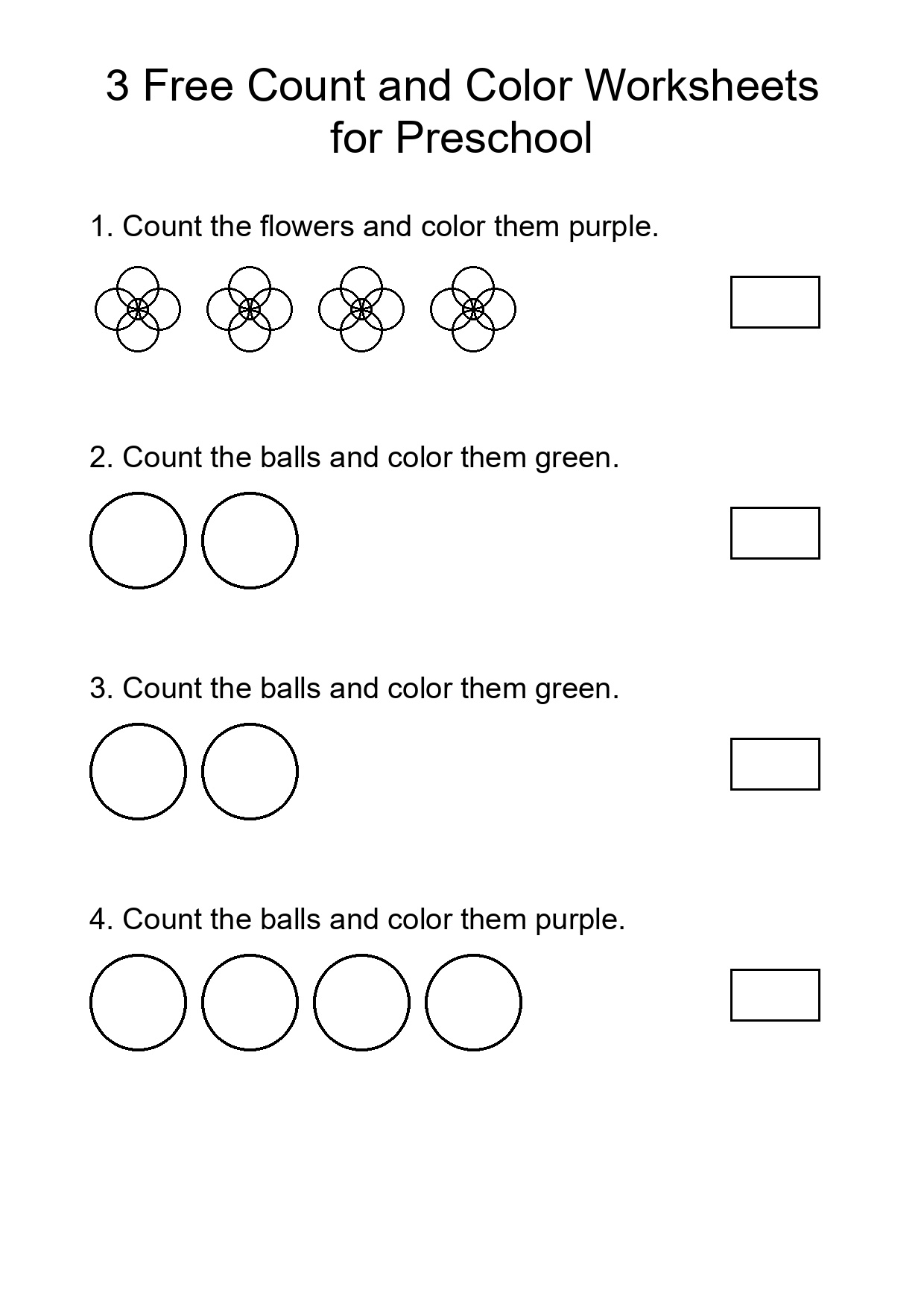 3 Free Count and Color Worksheets for Preschool