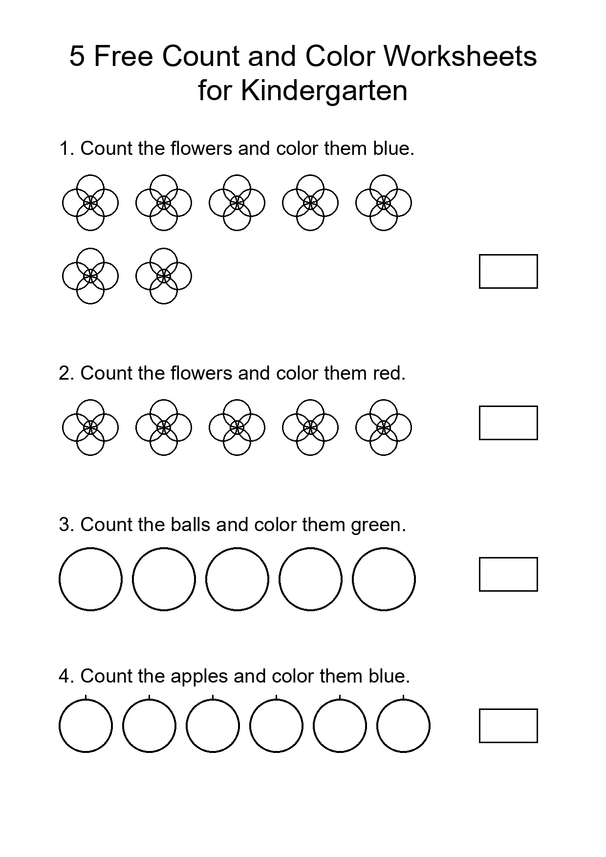 5 Free Count and Color Worksheets for Kindergarten