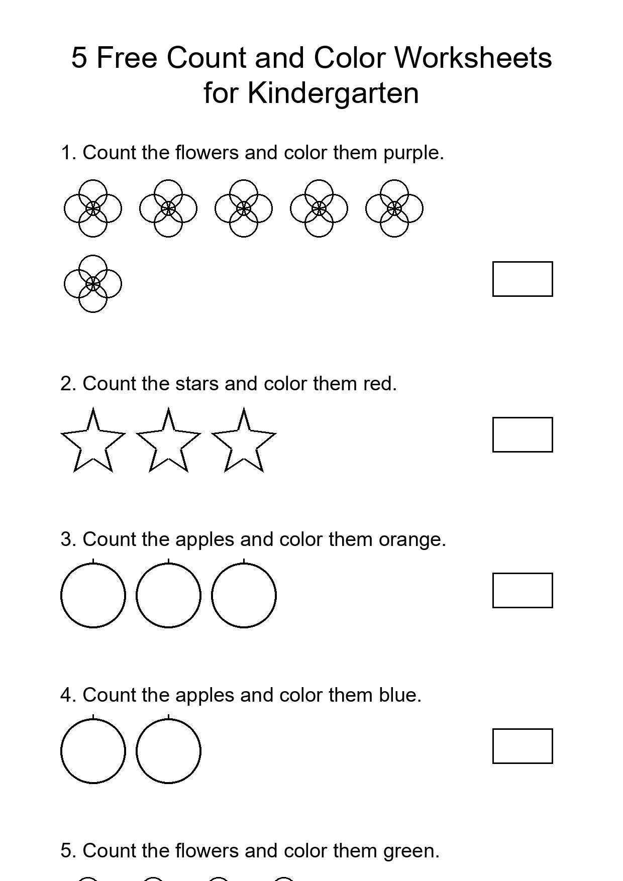 5 Free Count and Color Worksheets for Kindergarten