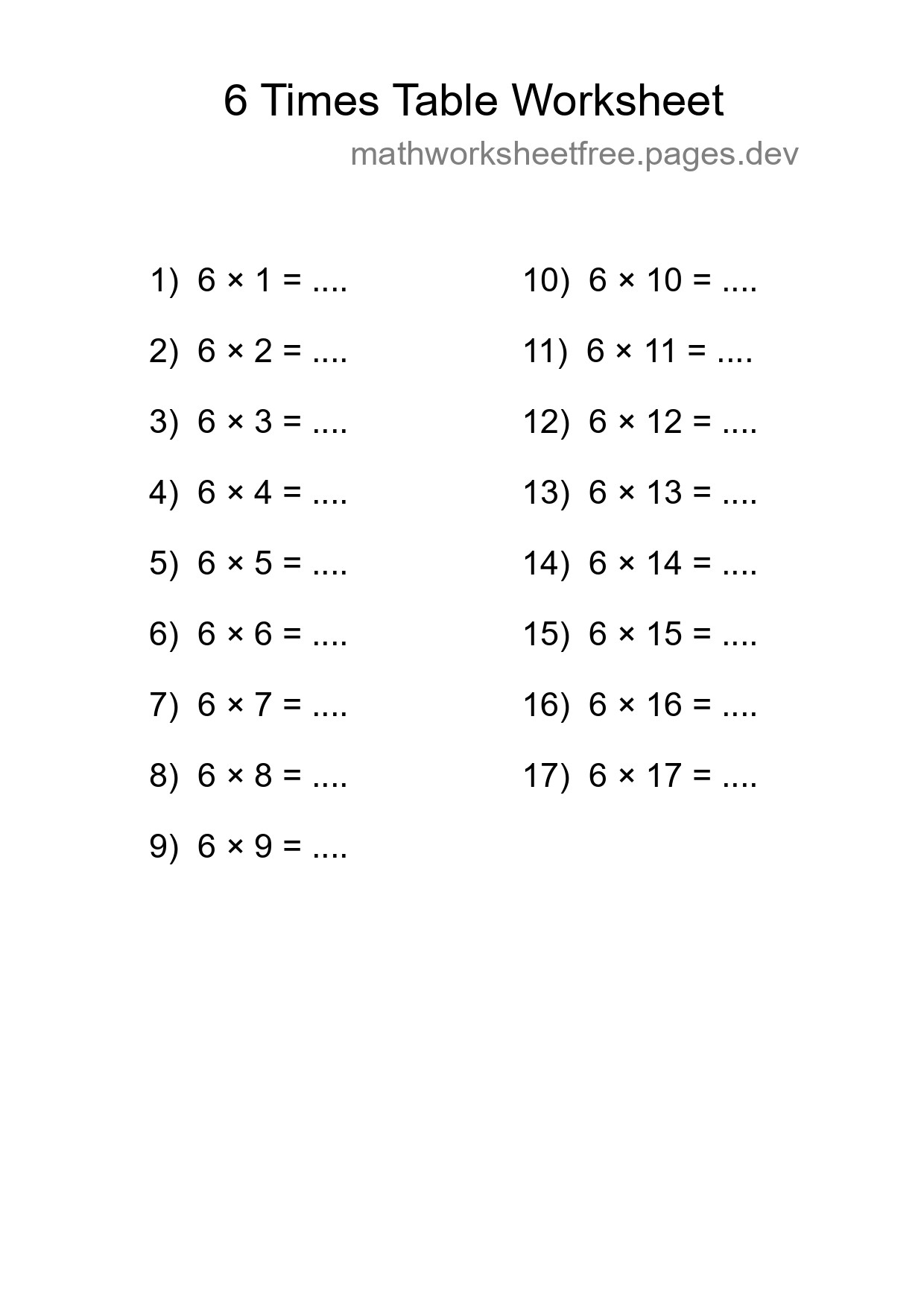 6 Times Table Worksheet For Grade 3 With Answers - Part 109