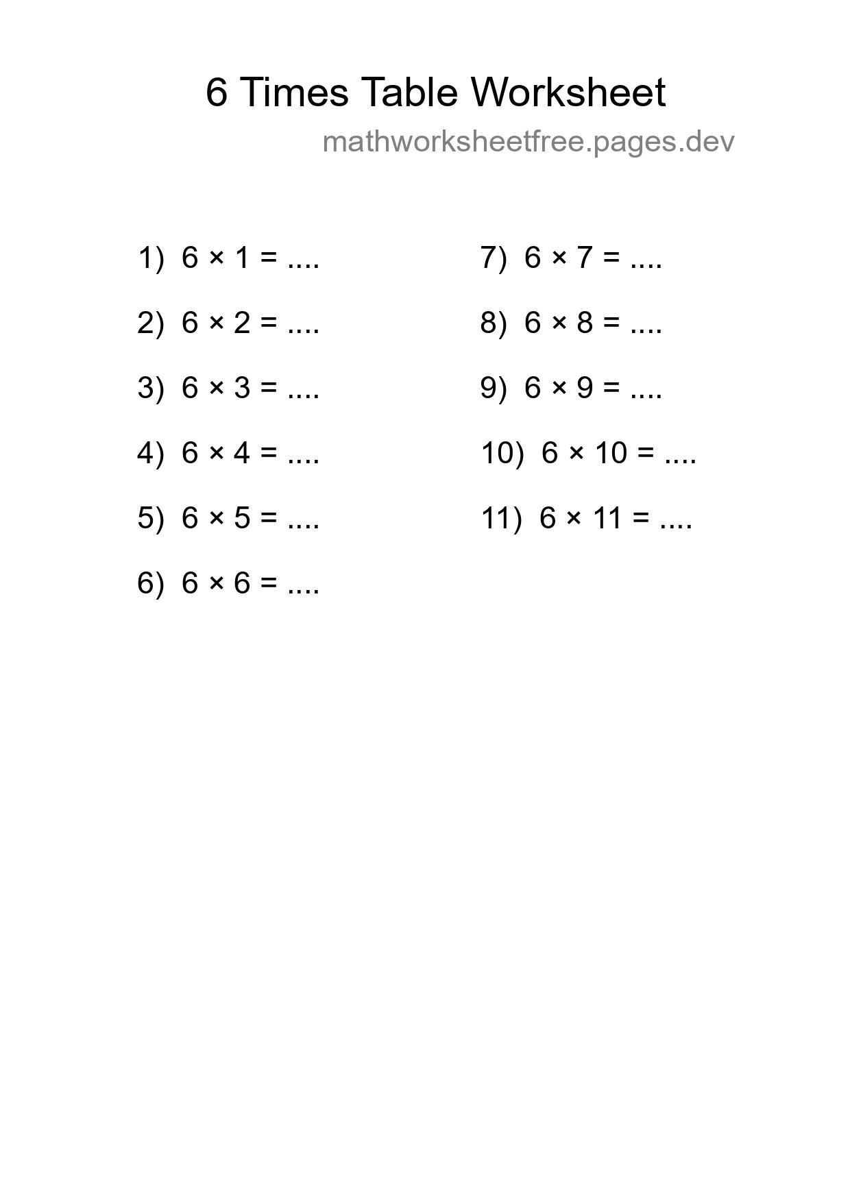 6 Times Table Worksheet For Grade 3 With Answers - Part 39