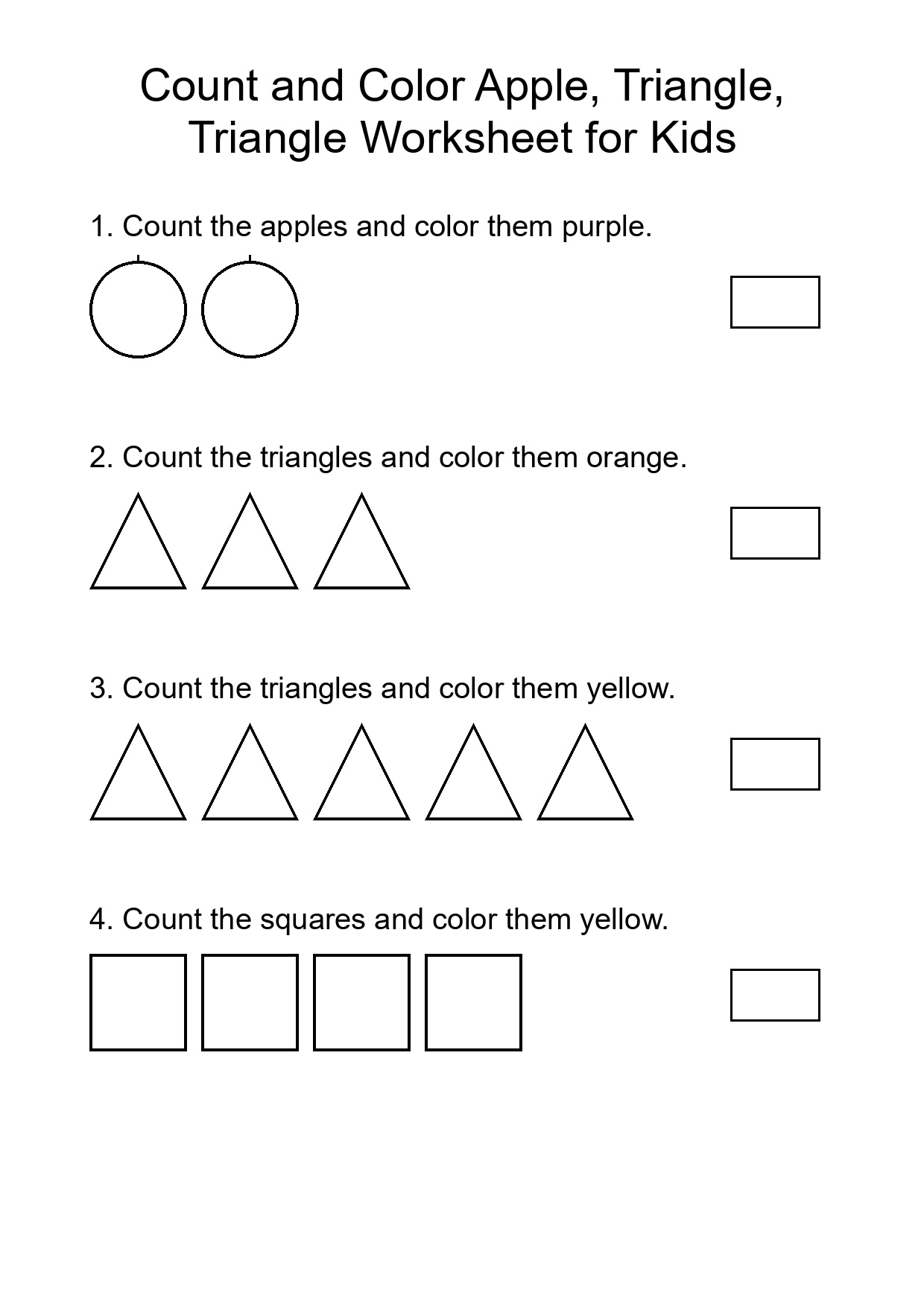 Count and Color Apple, Triangle, Triangle Worksheet for Kids