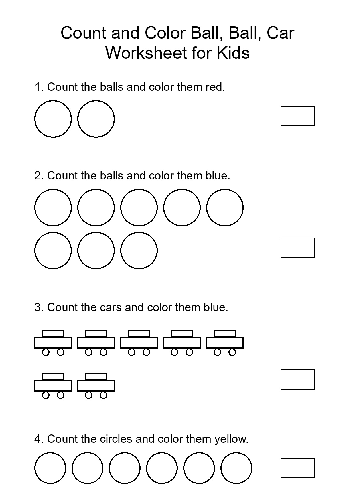 Count and Color Ball, Ball, Car Worksheet for Kids