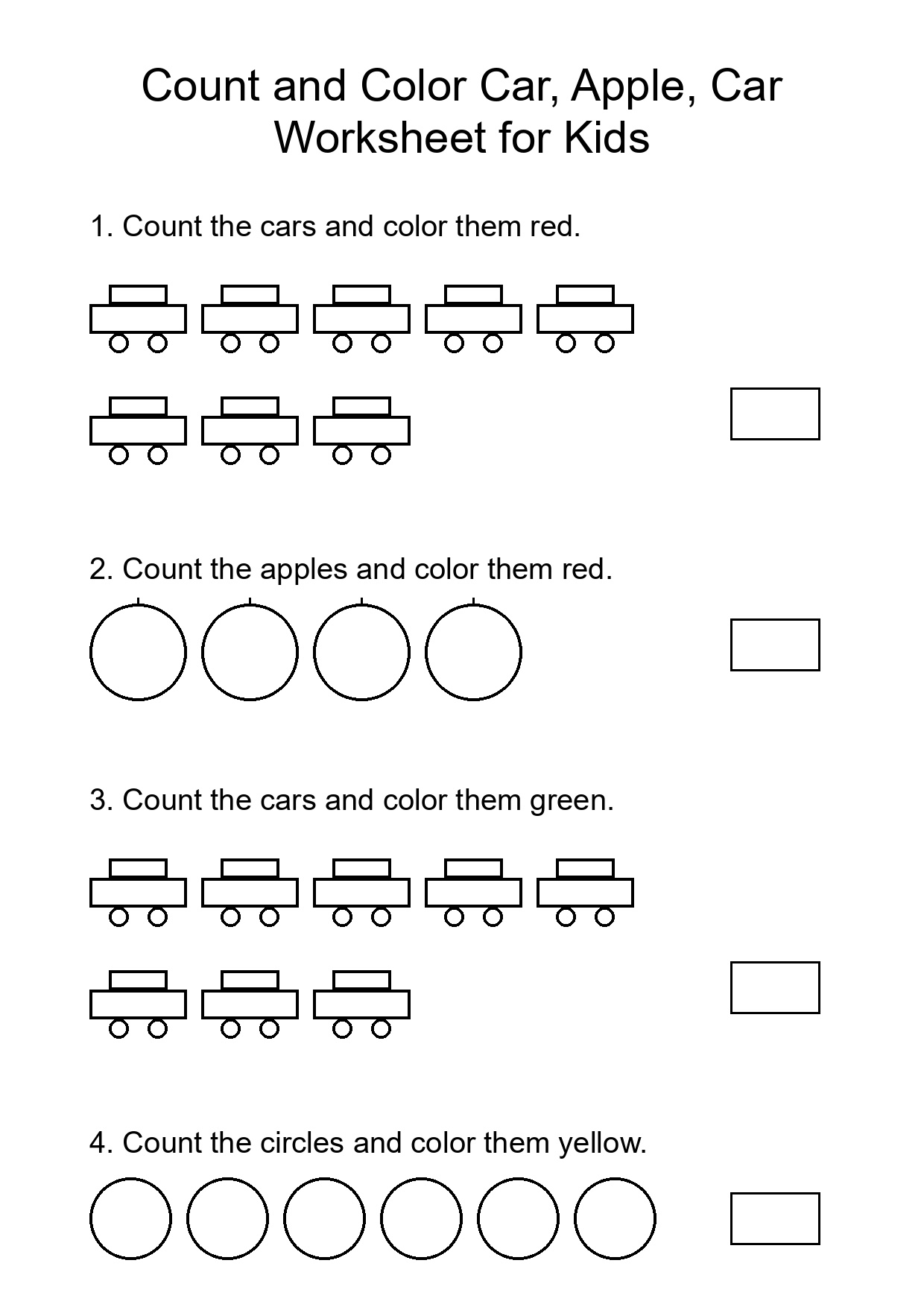 Count and Color Car, Apple, Car Worksheet for Kids