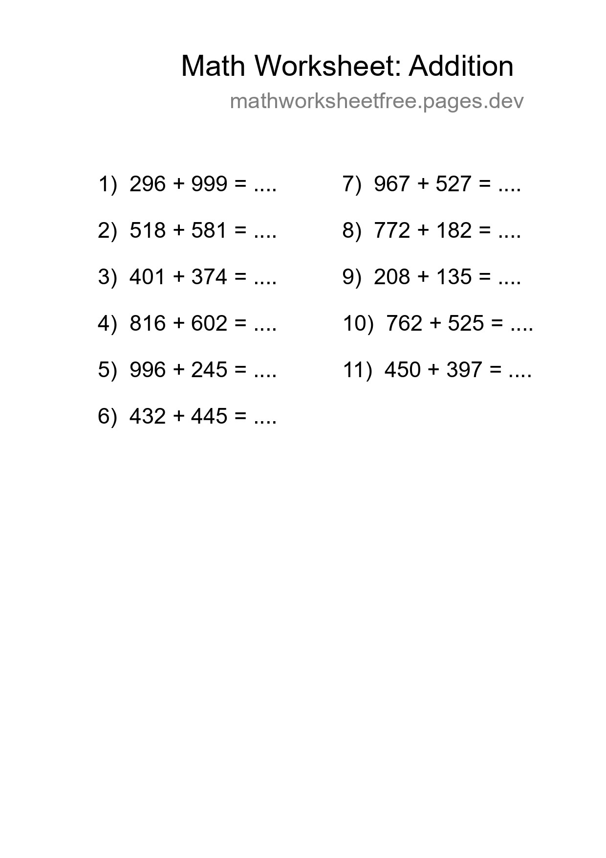 Free 11 Addition Math Worksheet For Grade 5 - Part 151