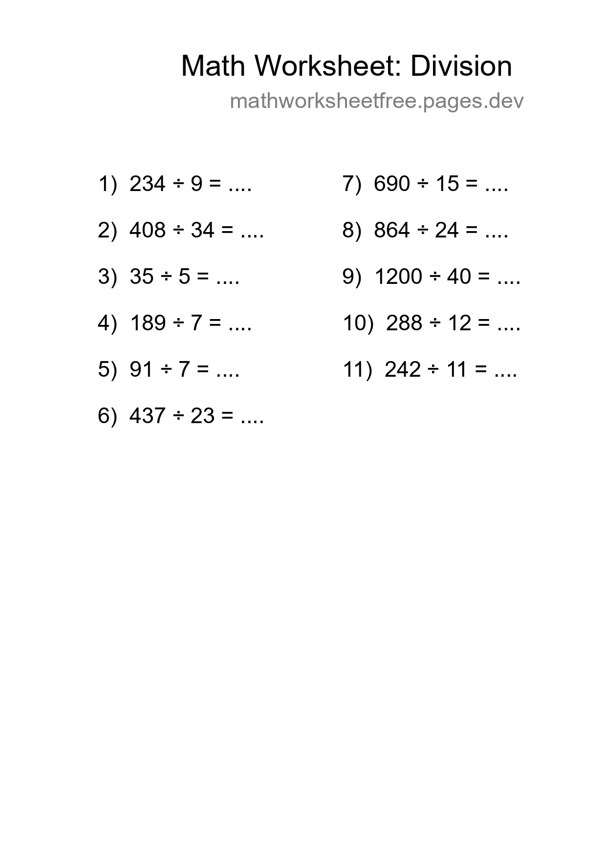 Free 11 Division Math Worksheet For Grade 2 With Answers - Part 104