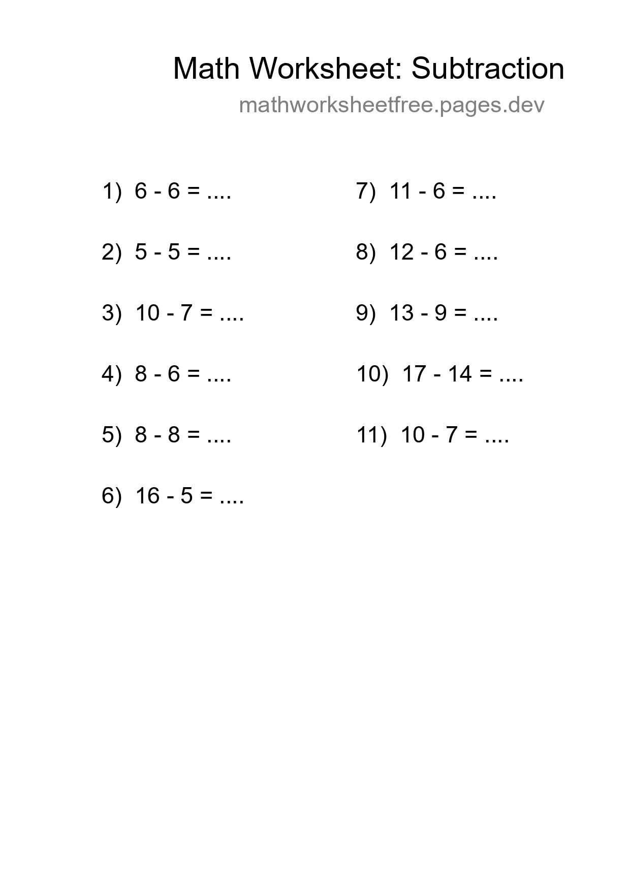 Free 11 Subtraction Math Worksheet For Grade 2 - Part 88
