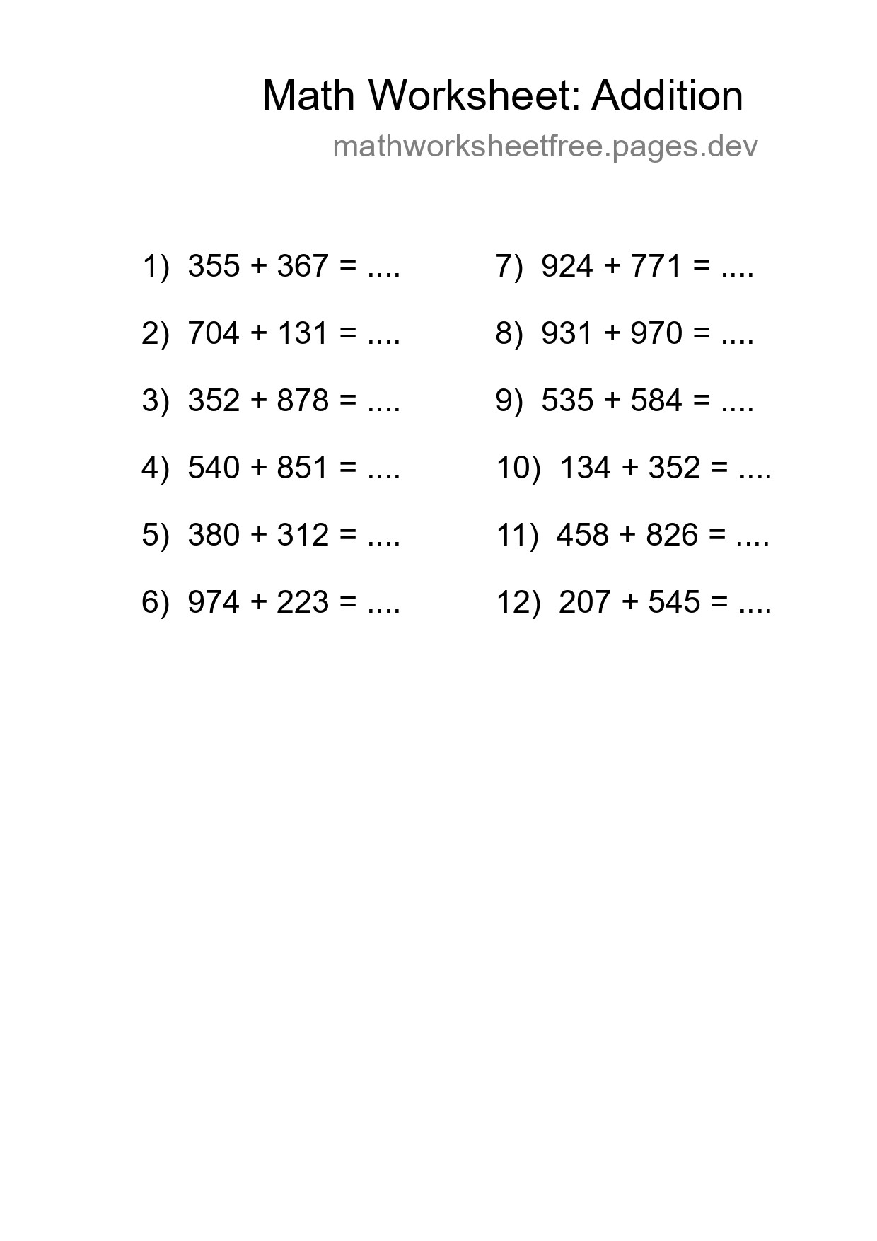 Free 12 Addition Math Worksheet For Grade 5 - Part 271
