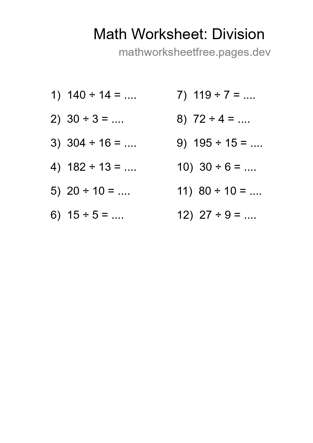 Free 12 Division Math Worksheet For Grade 2 - Part 84