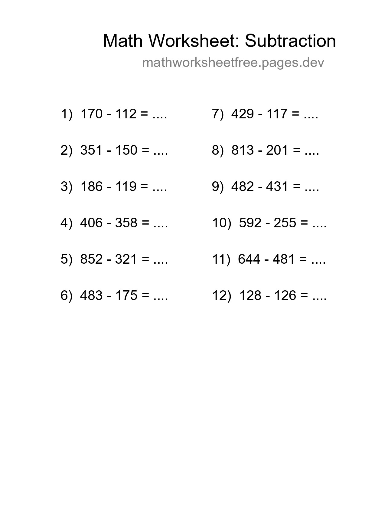 Free 12 Subtraction Math Worksheet For Grade 5 With Answers - Part 148