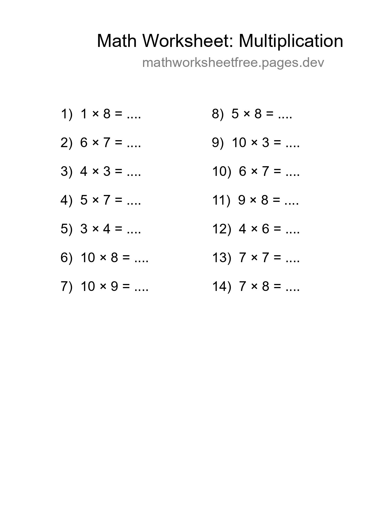 Free 14 Multiplication Math Worksheet For Grade 1 With Answers - Part 147