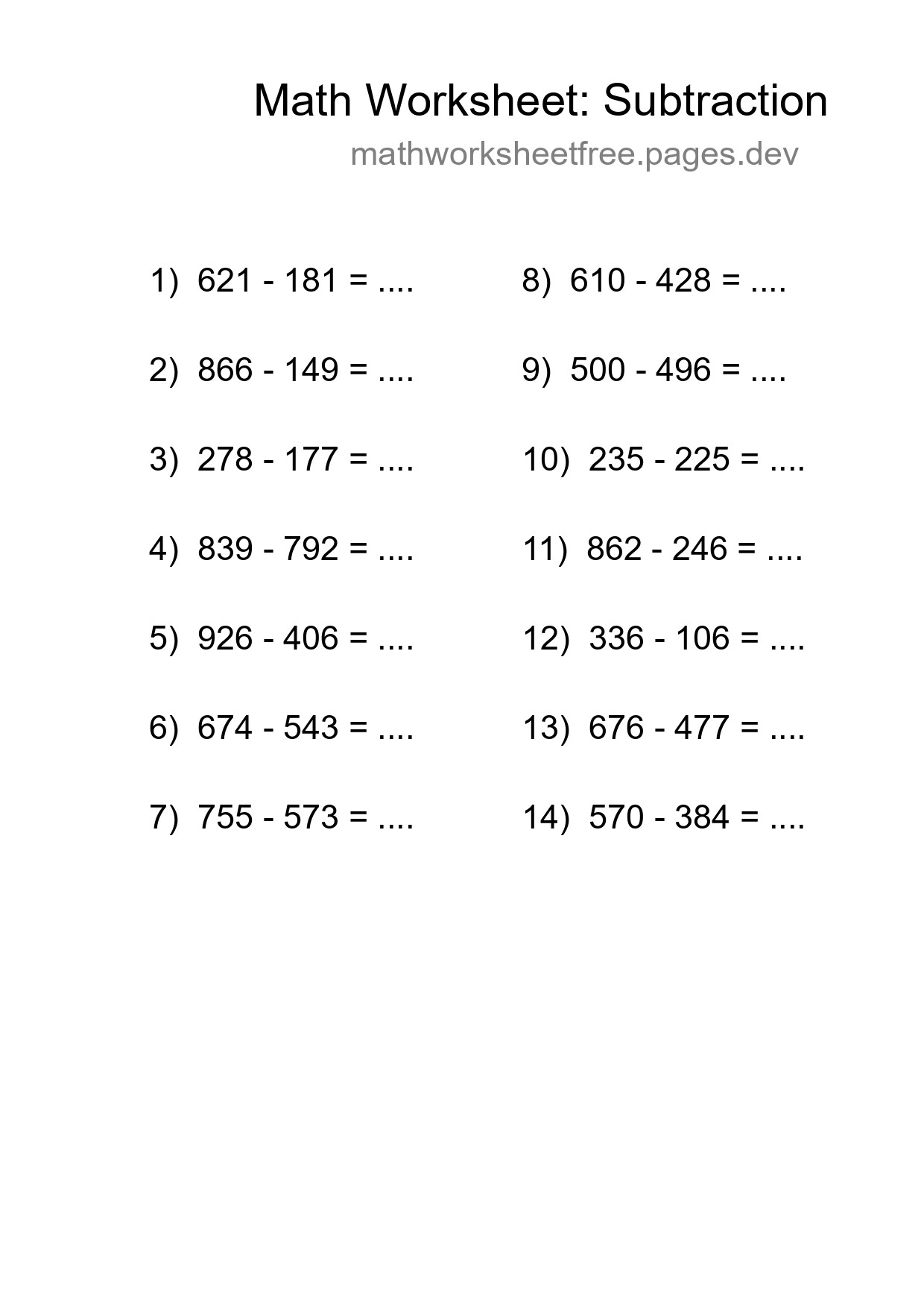 Free 14 Subtraction Math Worksheet For Grade 5 With Answers - Part 228