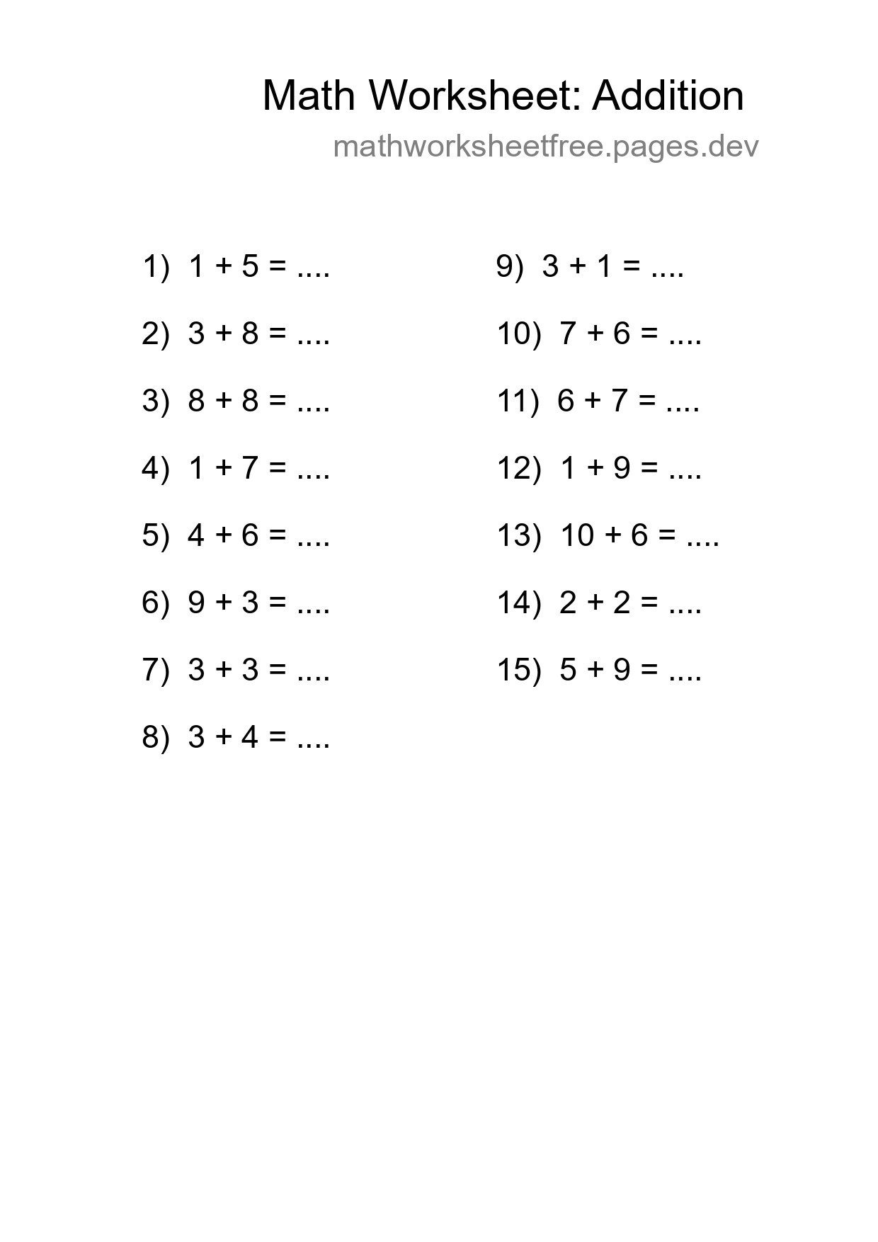 Free 15 Addition Math Worksheet For Grade 1 With Answers - Part 241