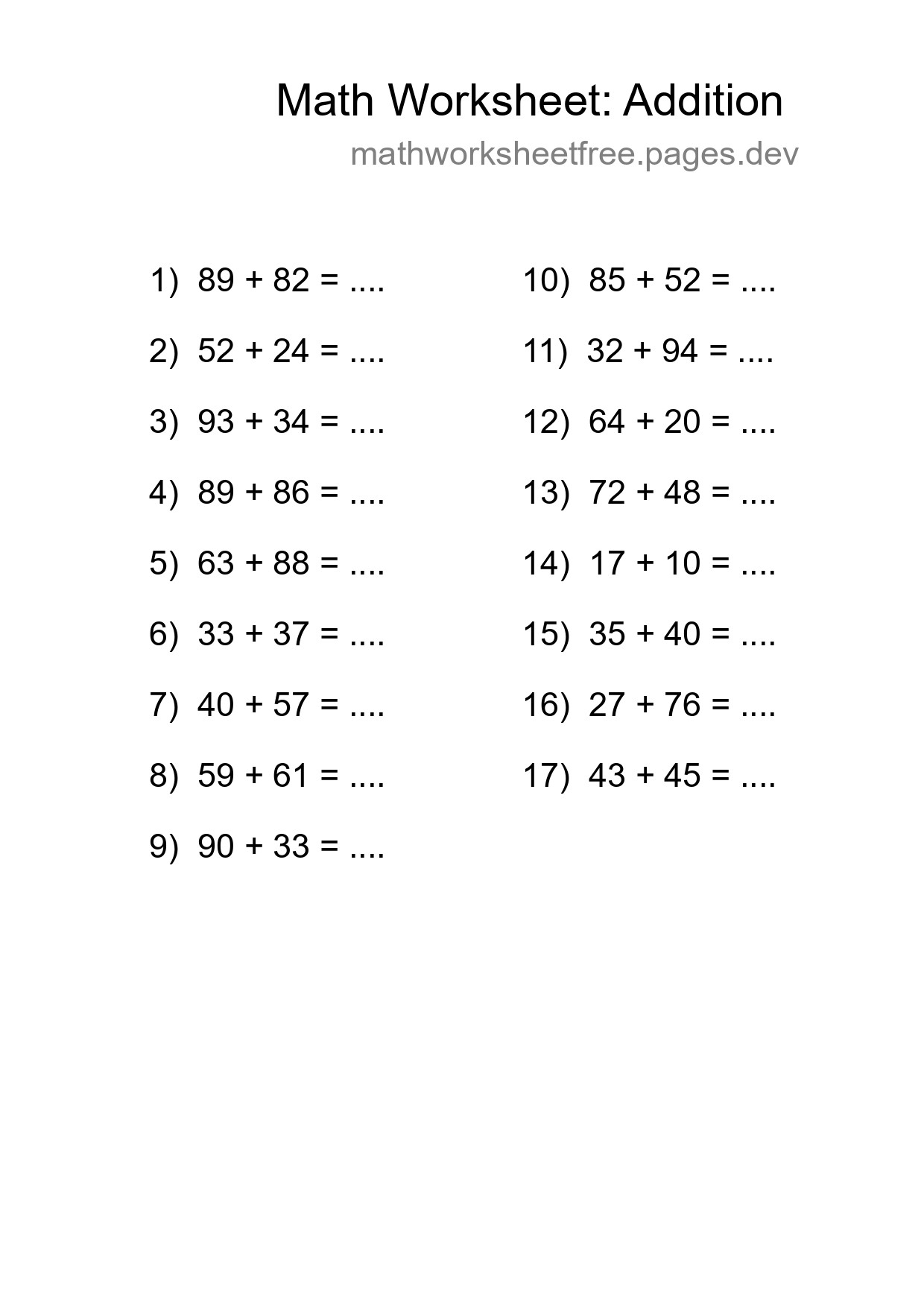 Free 17 Addition Math Worksheet For Grade 3 - Part 161