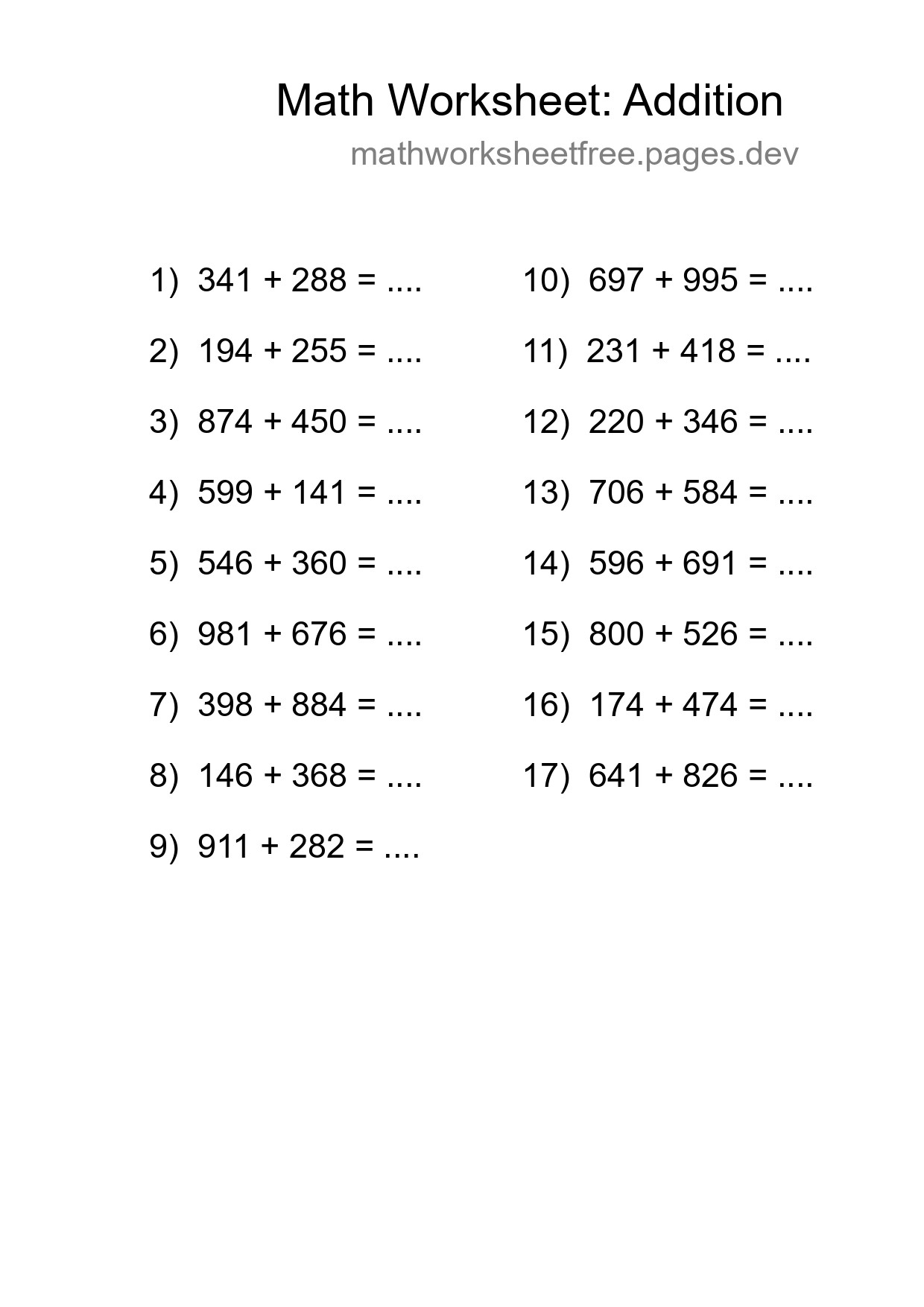Free 17 Addition Math Worksheet For Grade 5 - Part 201