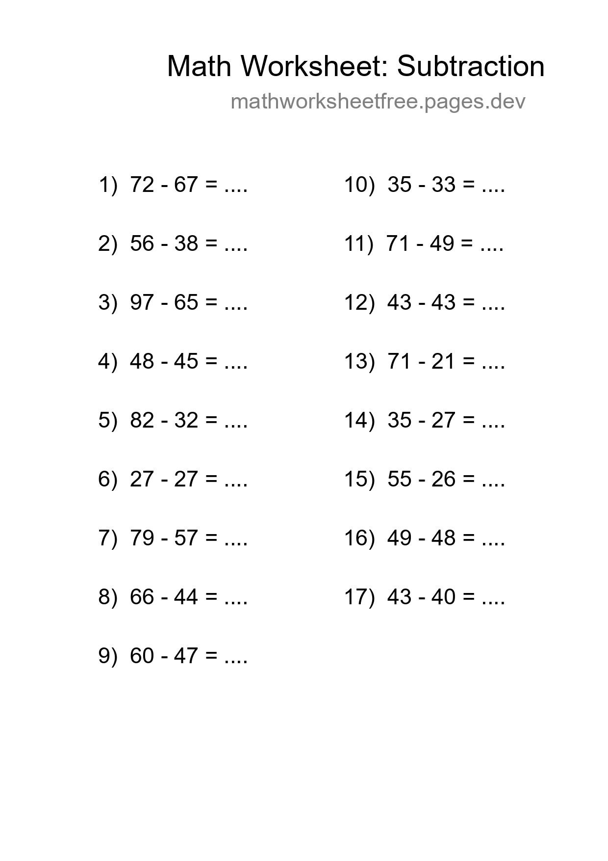 Free 17 Subtraction Math Worksheet For Grade 3 With Answers - Part 158