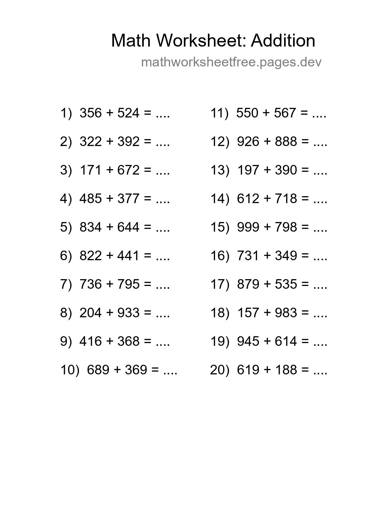 Free 20 Addition Math Worksheet For Grade 5 With Answers - Part 251