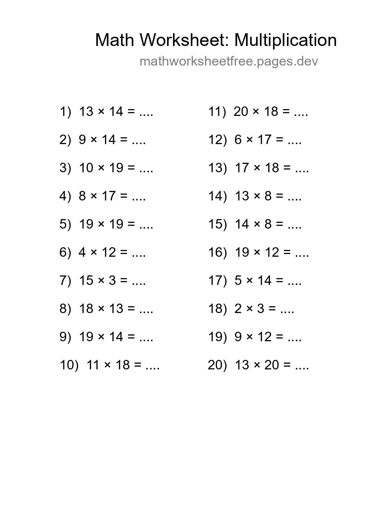 Free 20 Multiplication Math Worksheet For Grade 2 With Answers - Part 167