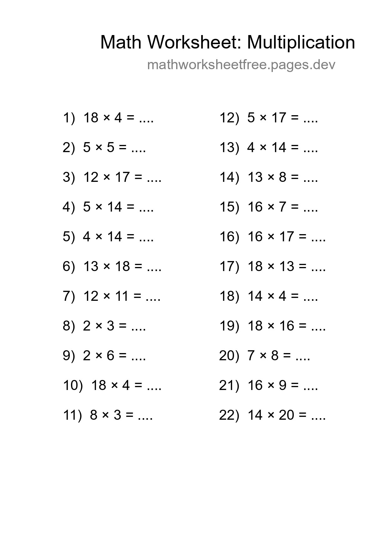 Free 22 Multiplication Math Worksheet For Grade 2 - Part 87