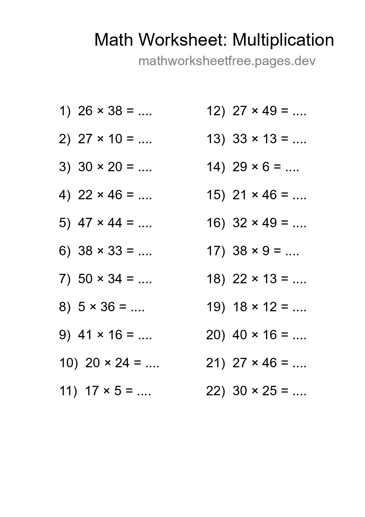 Free 22 Multiplication Math Worksheet For Grade 2 With Answers - Part 287