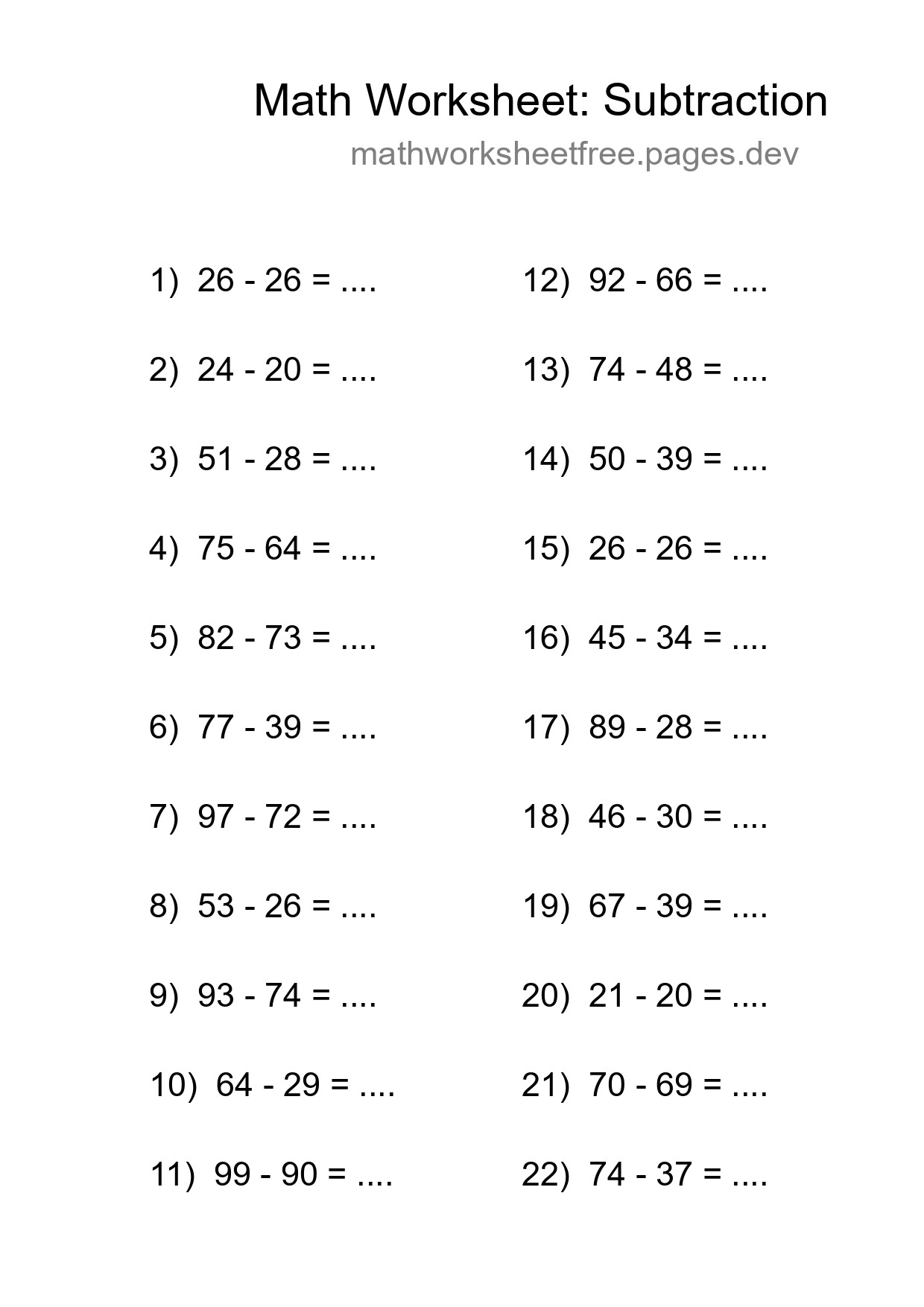 Free 22 Subtraction Math Worksheet For Grade 3 - Part 178