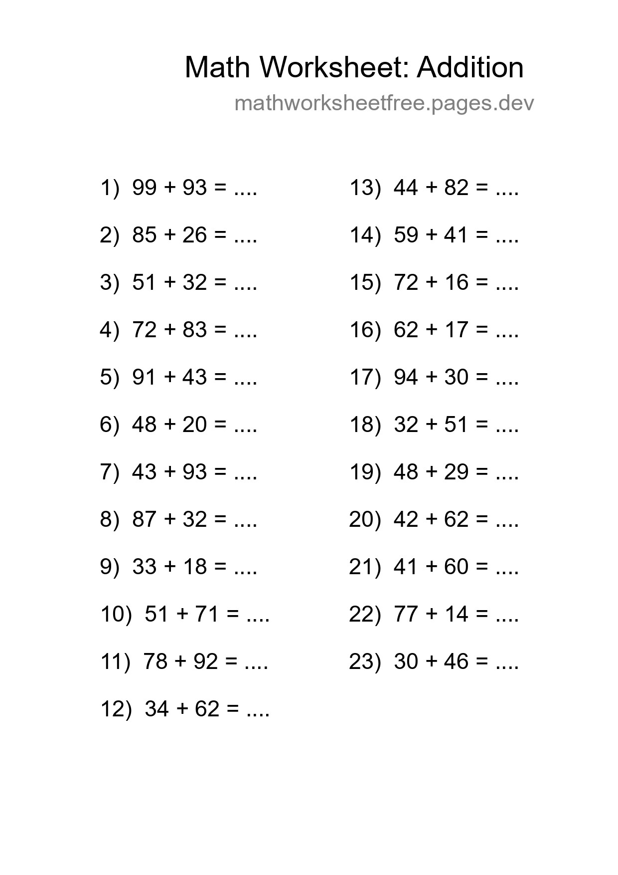 Free 23 Addition Math Worksheet For Grade 3 With Answers - Part 231