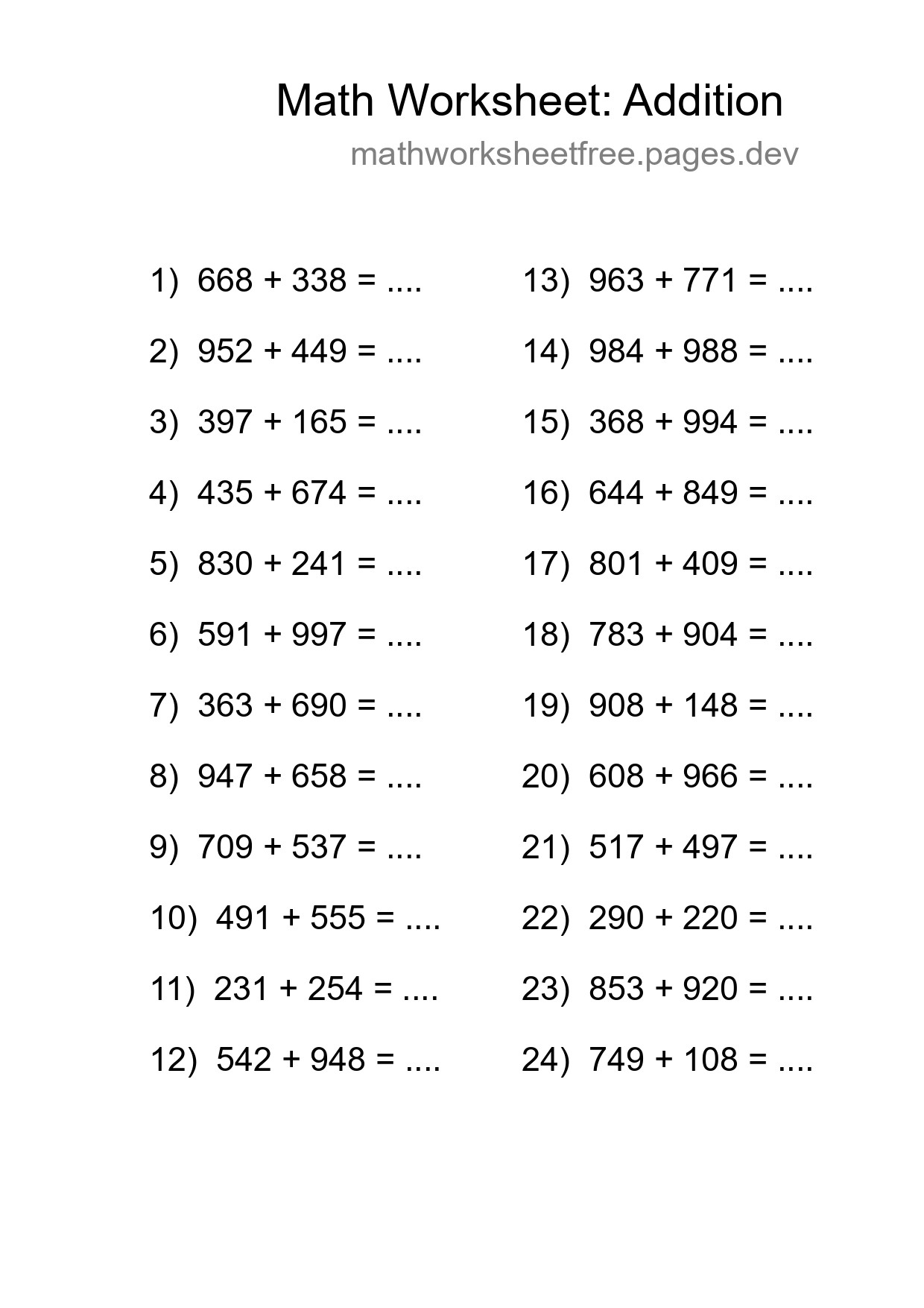Free 24 Addition Math Worksheet For Grade 5 - Part 121