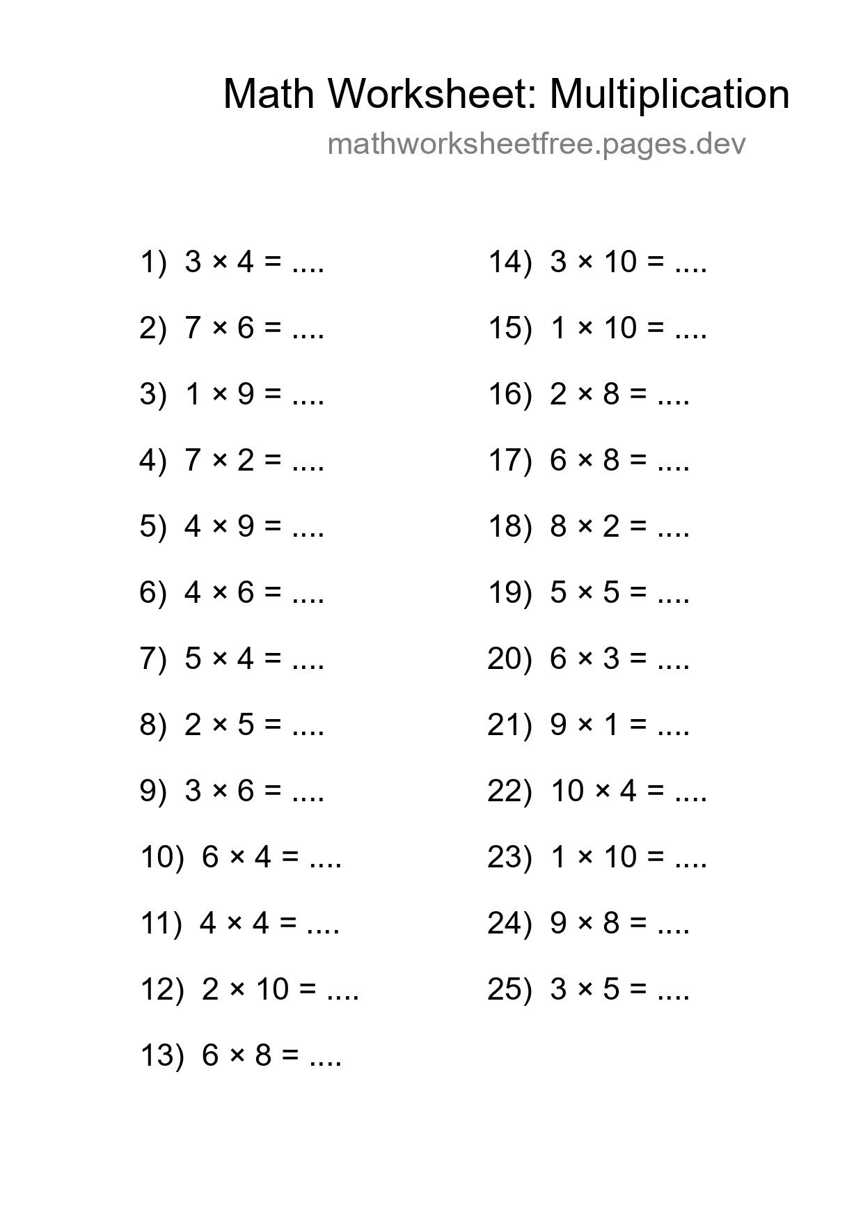 Free 25 Multiplication Math Worksheet For Grade 1 - Part 137