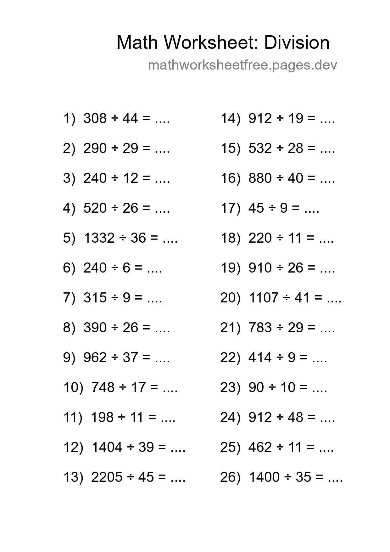 Free 26 Division Math Worksheet For Grade 2 With Answers - Part 24
