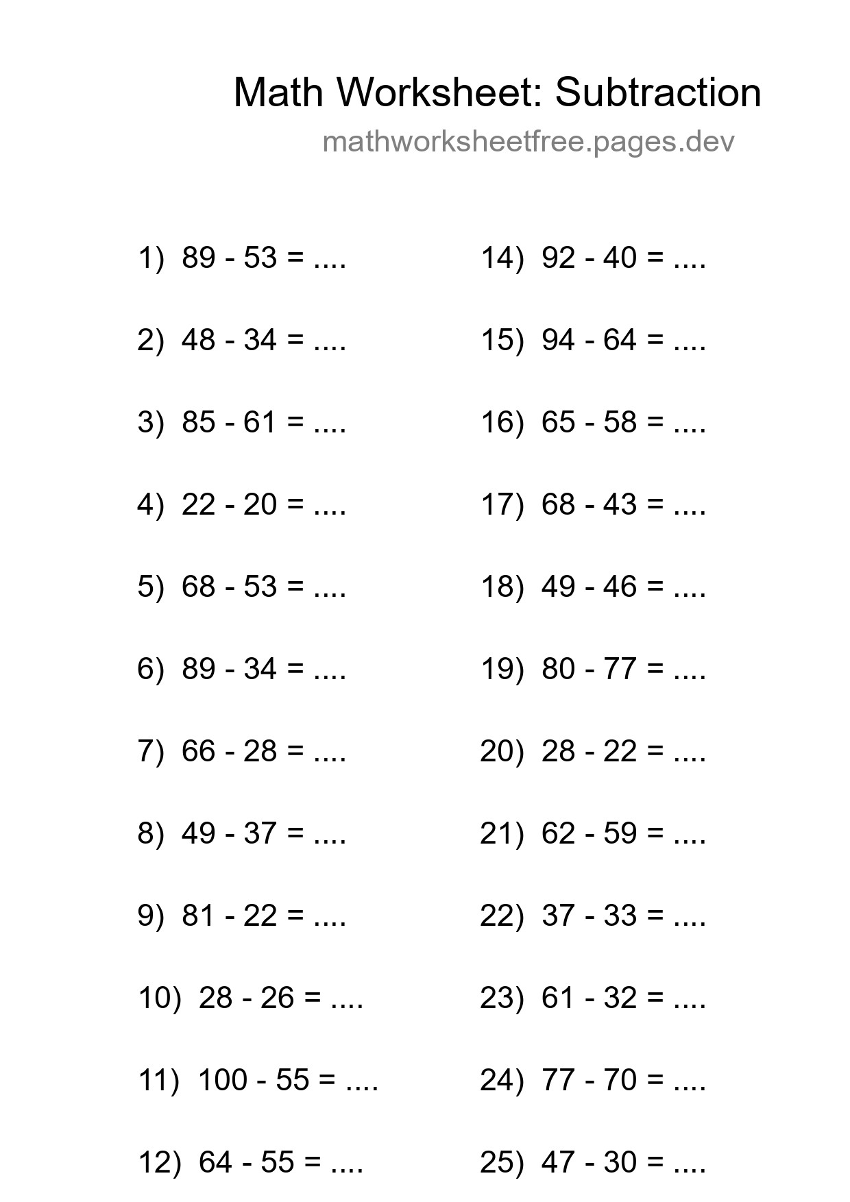 Free 26 Subtraction Math Worksheet For Grade 3 - Part 278