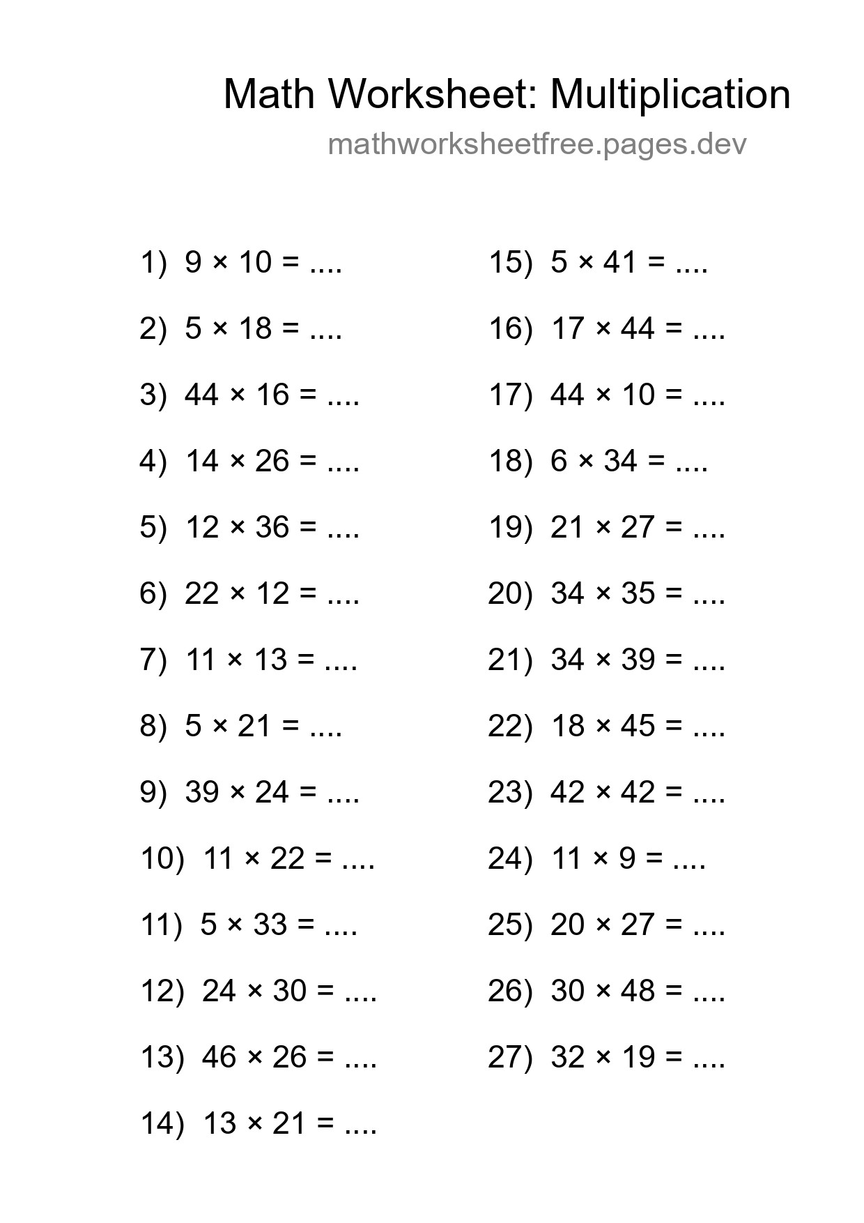 Free 27 Multiplication Math Worksheet For Grade 2 With Answers - Part 187