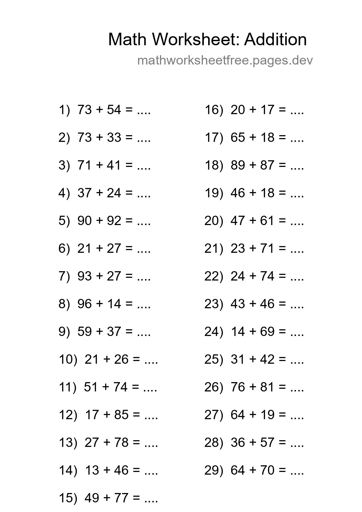 Free 29 Addition Math Worksheet For Grade 3 With Answers - Part 261