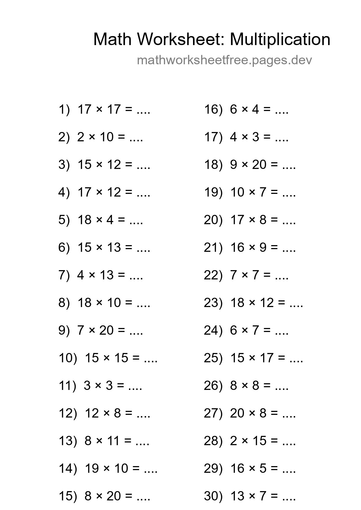 Free 30 Multiplication Math Worksheet For Grade 2 - Part 257