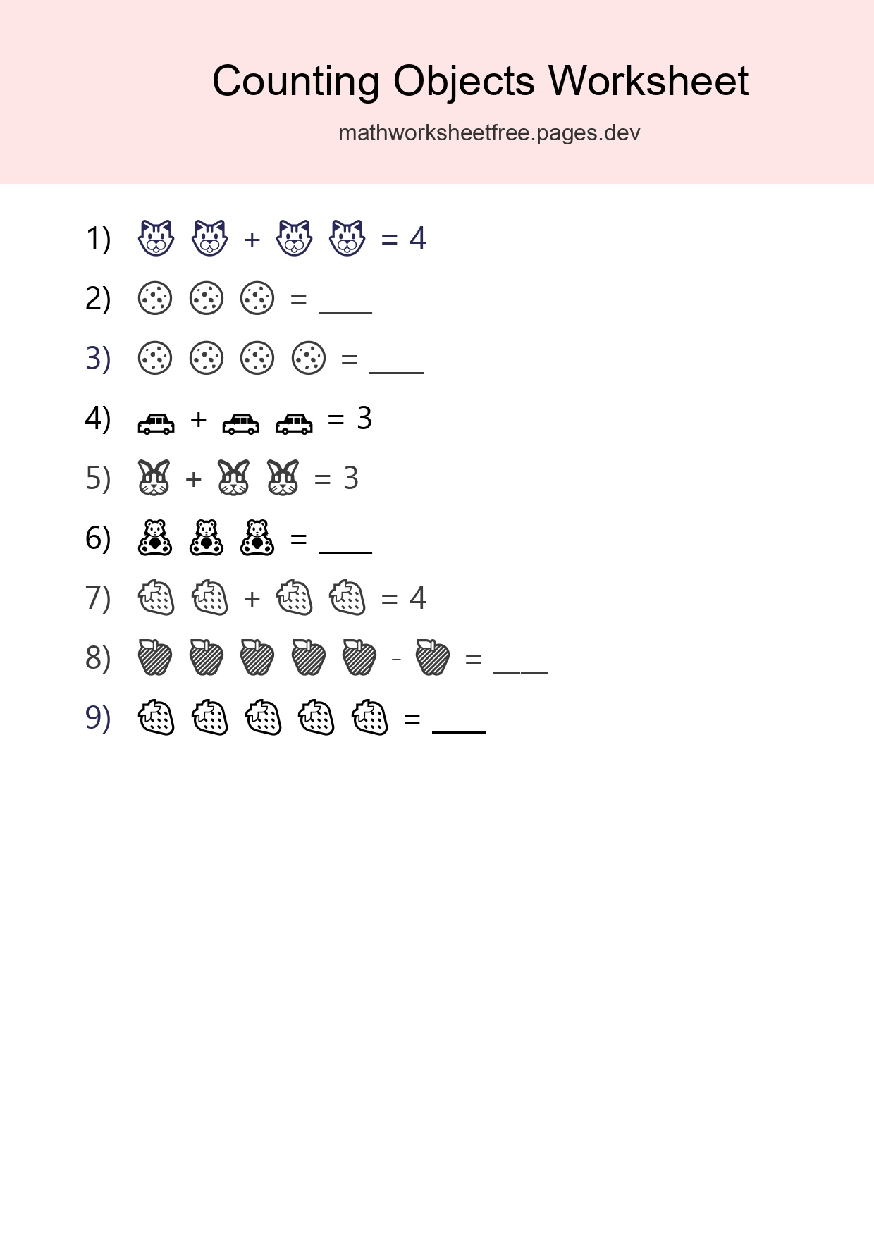 Free Counting Objects Worksheet For Pre-K - Part 203