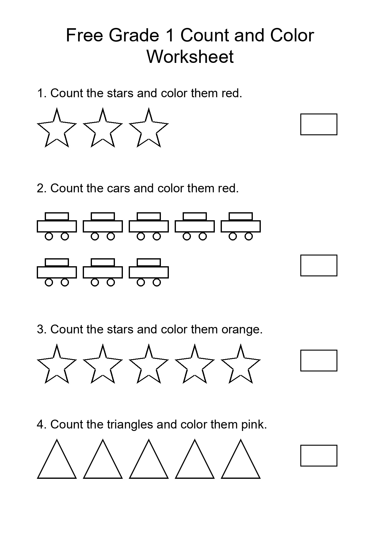 Free Grade 1 Count and Color Worksheet