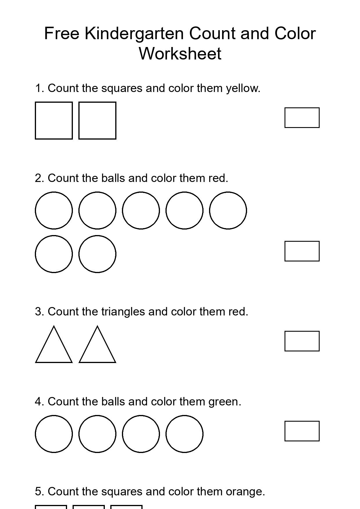 Free Kindergarten Count and Color Worksheet