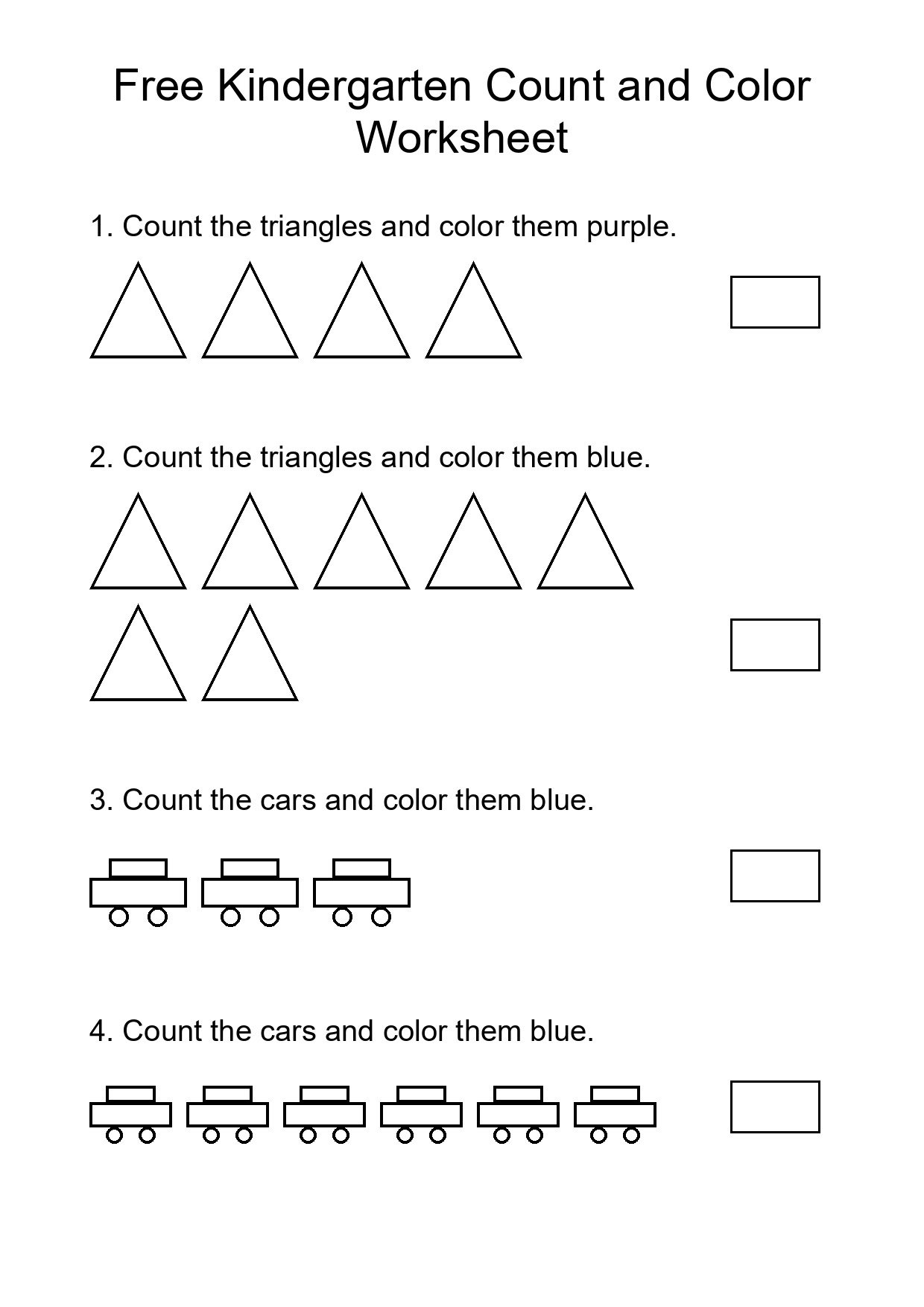 Free Kindergarten Count and Color Worksheet