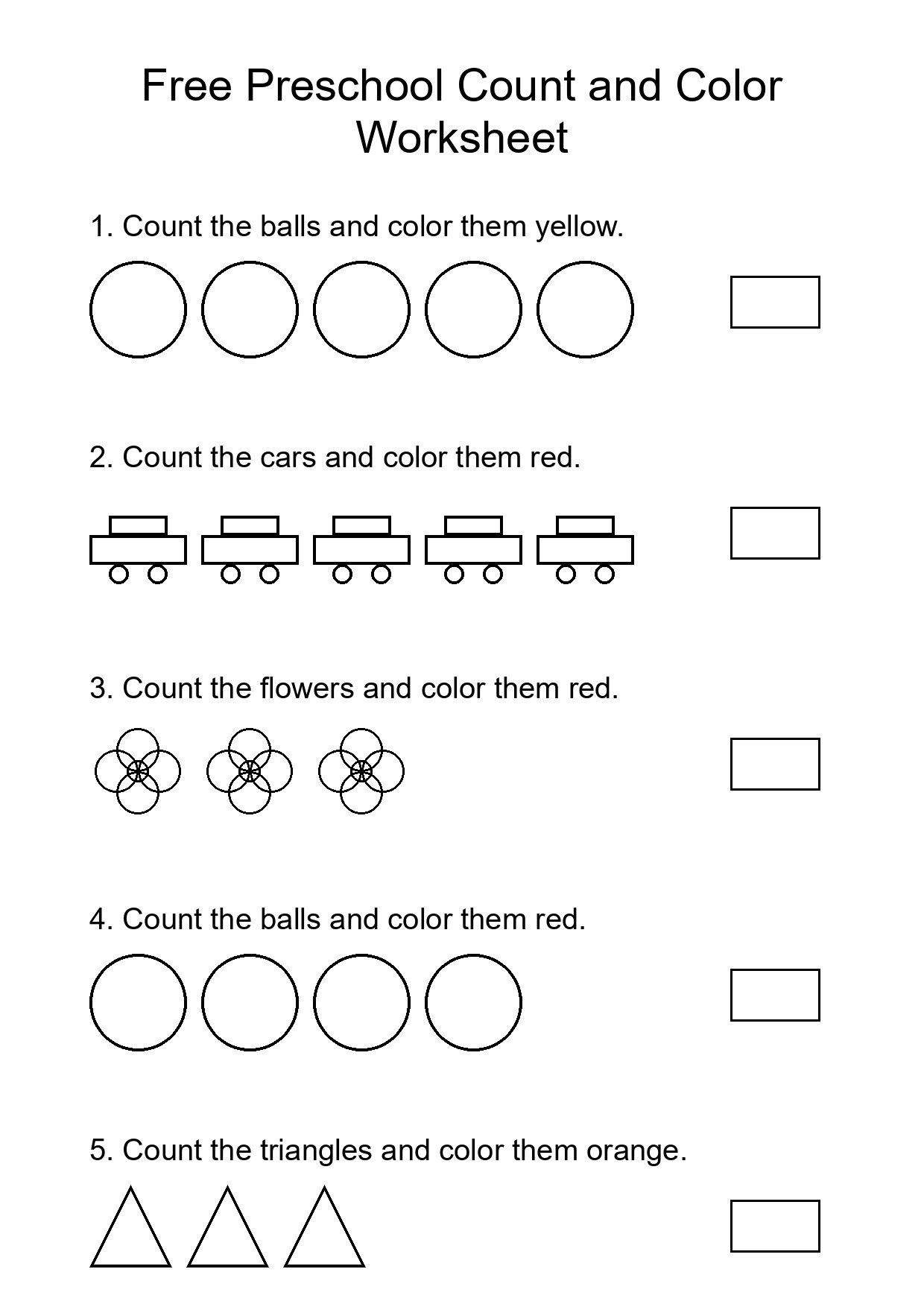 Free Preschool Count and Color Worksheet