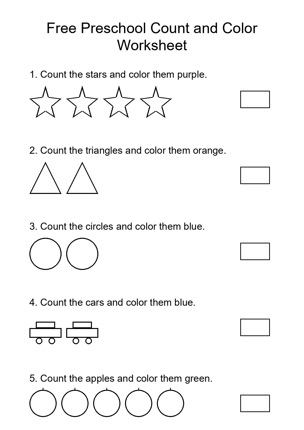 Free Preschool Count and Color Worksheet