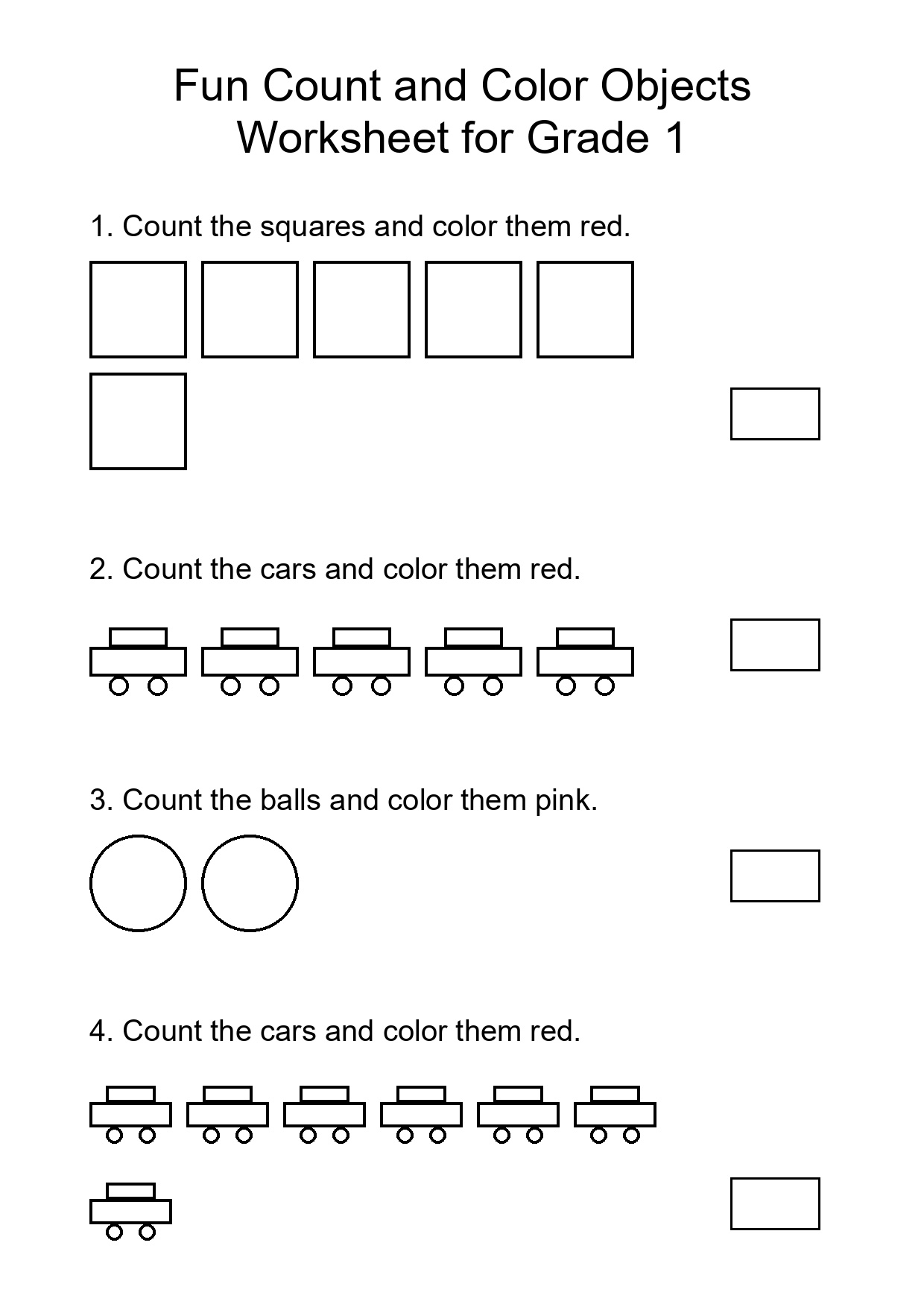 Fun Count and Color Objects Worksheet for Grade 1