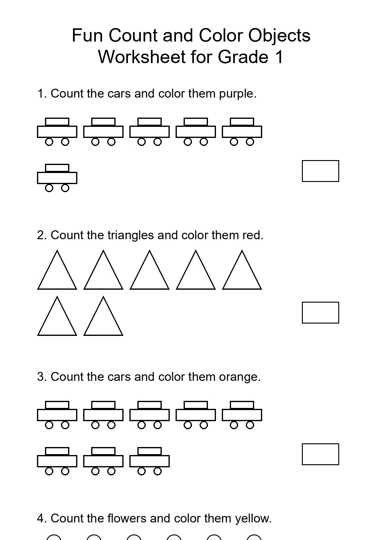 Fun Count and Color Objects Worksheet for Grade 1
