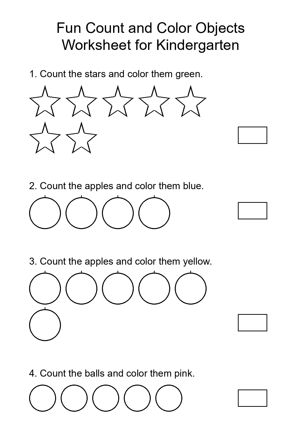 Fun Count and Color Objects Worksheet for Kindergarten