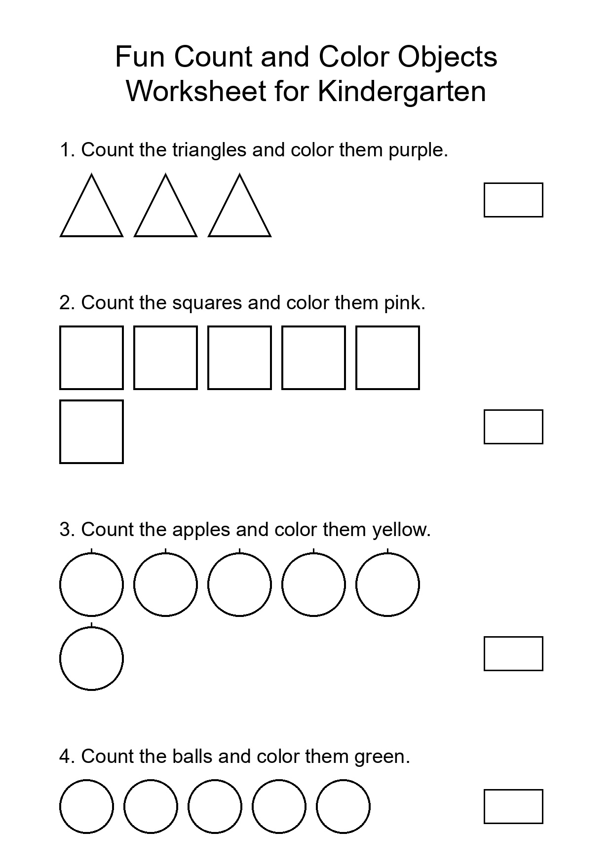 Fun Count and Color Objects Worksheet for Kindergarten