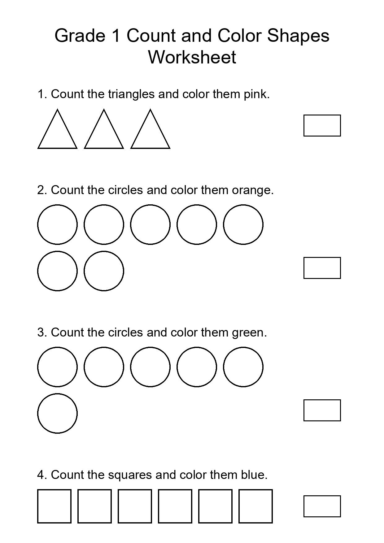 Grade 1 Count and Color Shapes Worksheet