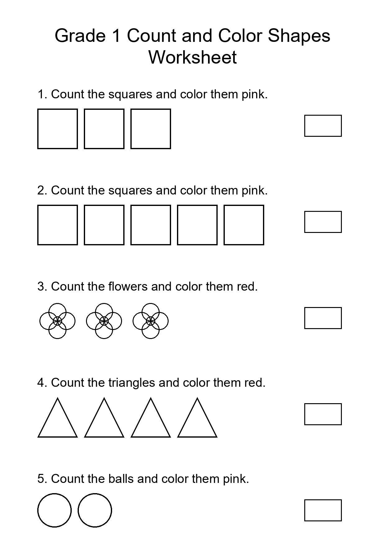 Grade 1 Count and Color Shapes Worksheet