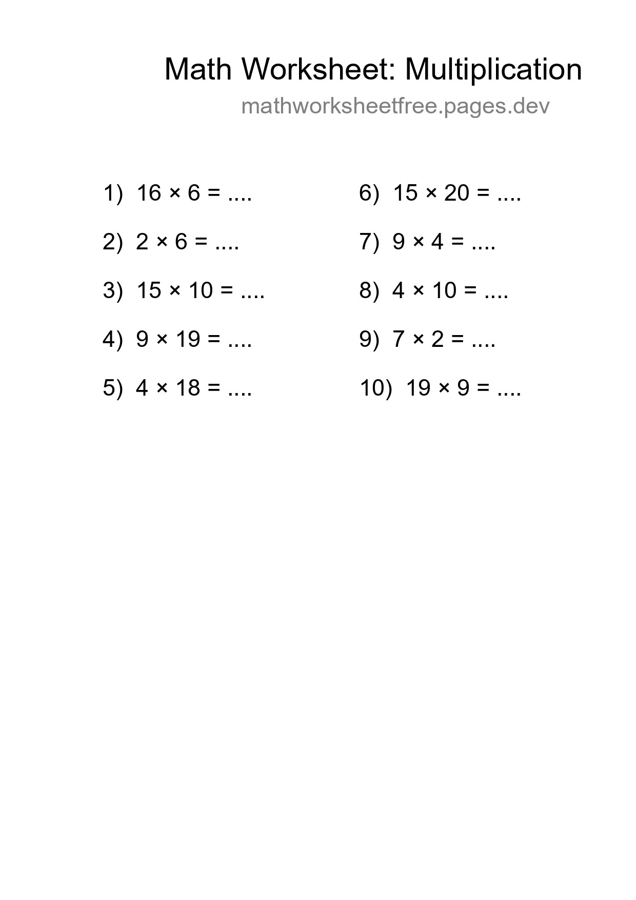 Grade 2 Multiplication Practice Worksheet (10 Problems) - Part 37