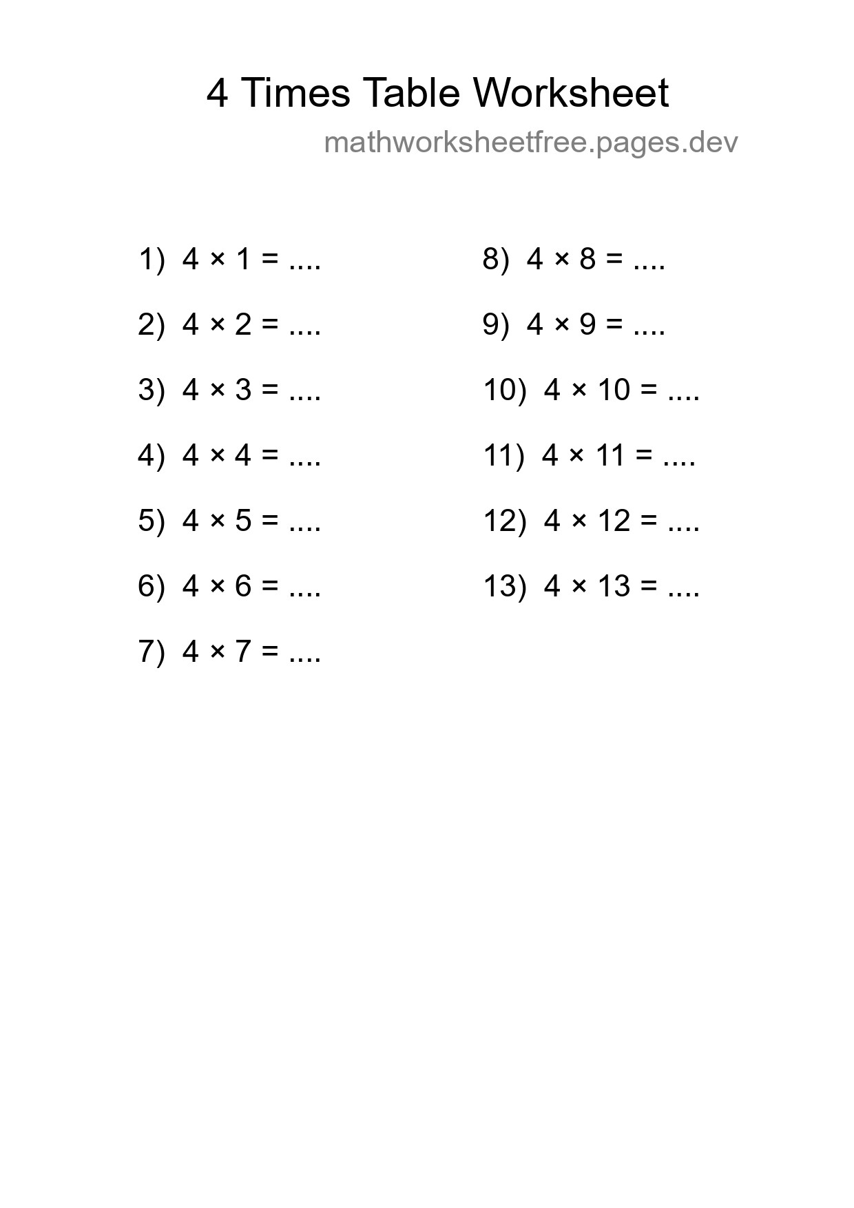 Grade 2 Multiplication Table 4 Practice - Part 189