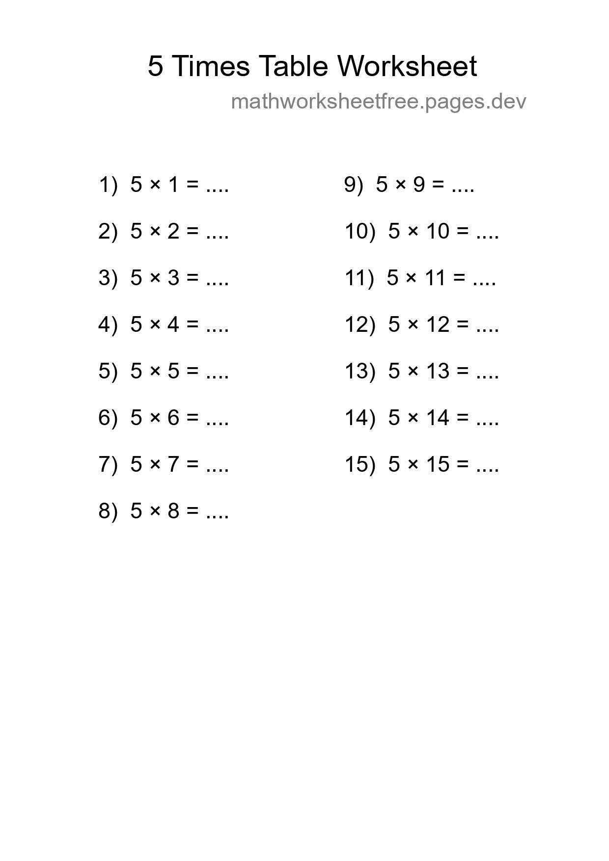 Grade 2 Multiplication Table 5 Practice - Part 149