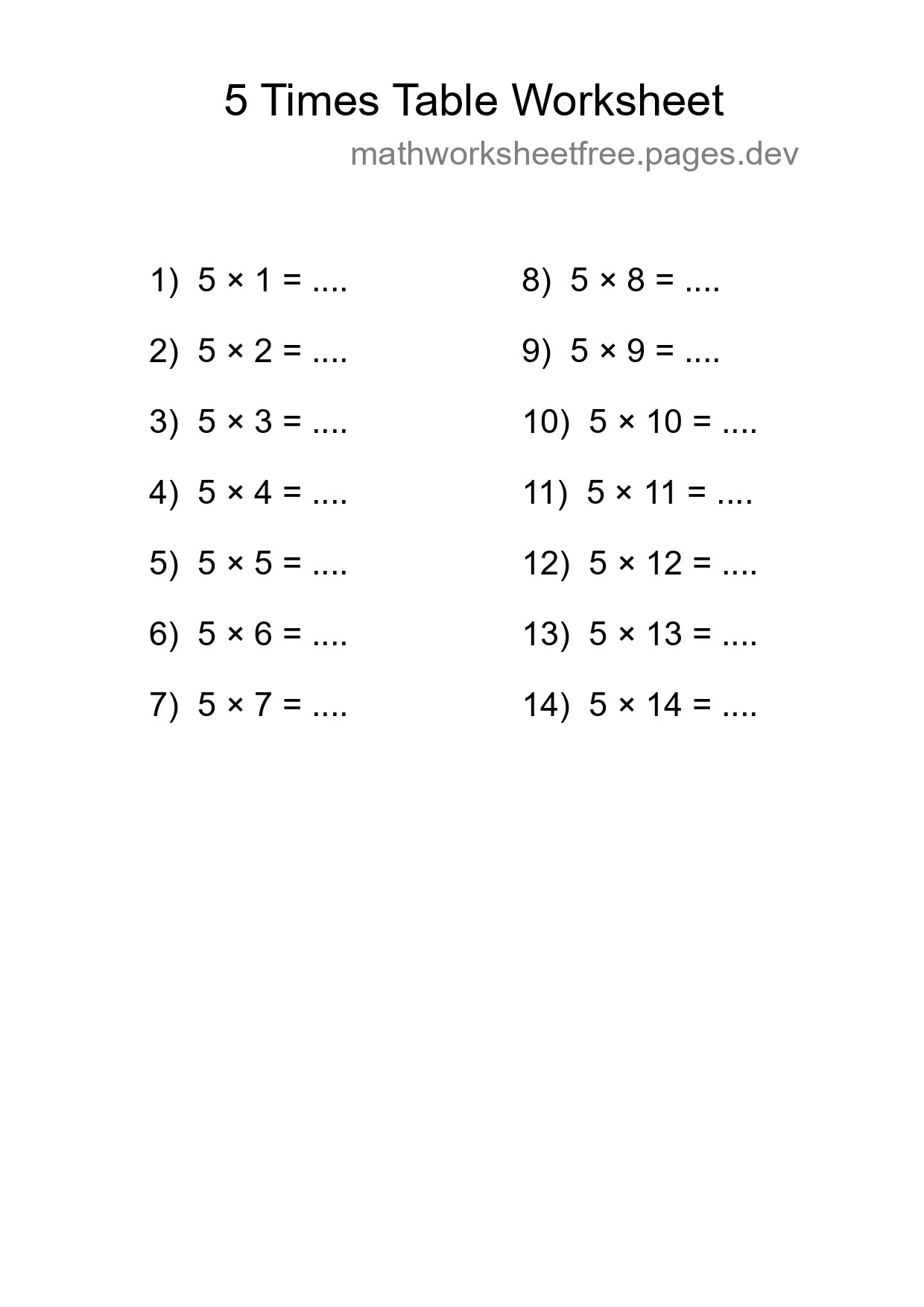 Grade 2 Multiplication Table 5 Practice - Part 209
